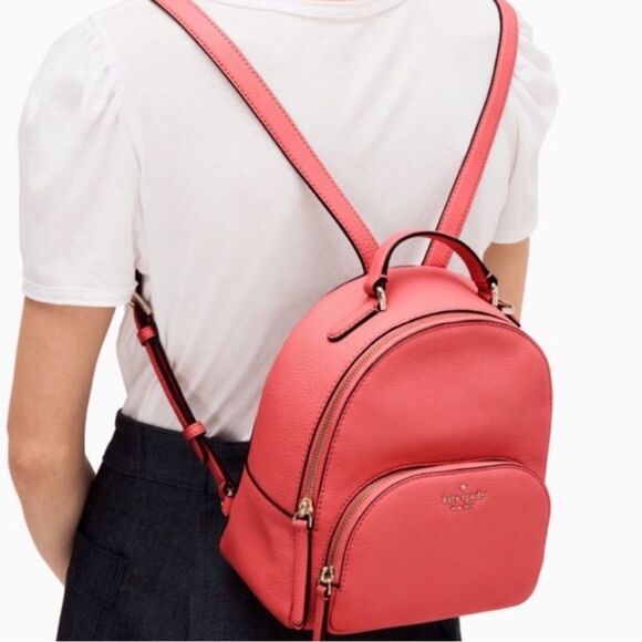 Kate Spade New York Jackson Backpack Coral Orange Pink Leather Mini Day Bag - Picture 1 of 11